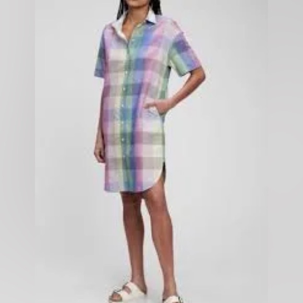 GAP Multicolor Shirt Plaid Mini Linen  Dress